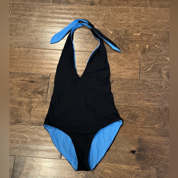 Tory Burch Biarritz Reversible One-Piece Swimsuit Painted Blue/Back Small - Picture 2 of 8